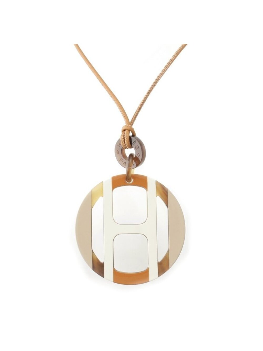 Hermes H Equipe Buffalo Horn Necklace Sable Brown